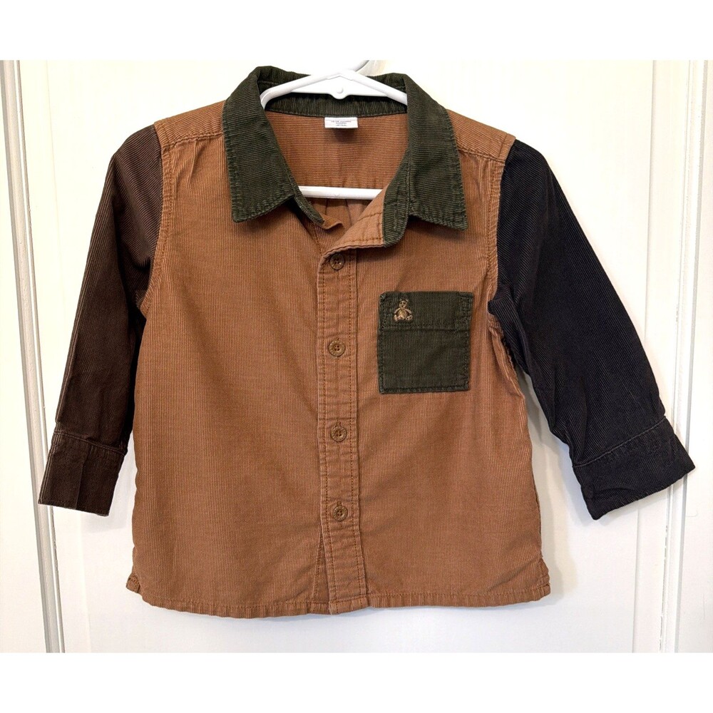 Baby Gap Color Block 12-18 Months Corduroy Button-Up Collared Shirt Bear Brown